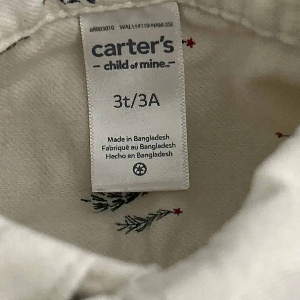 Carter's Boy’s 3T Button Down Shirt Flannel Christmas Tree Holiday Cotton